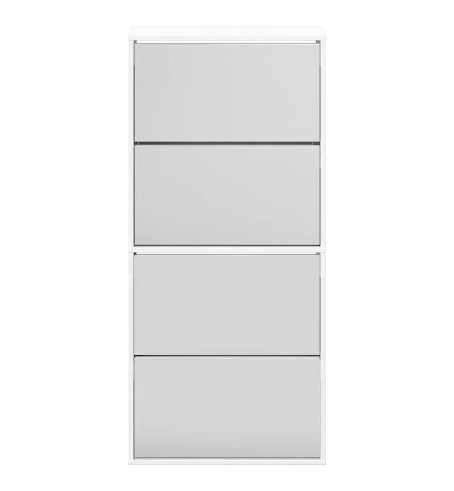 Schuhschrank mit Spiegel 4 Fächer Hochglanz-Weiss 63x17x134 cm