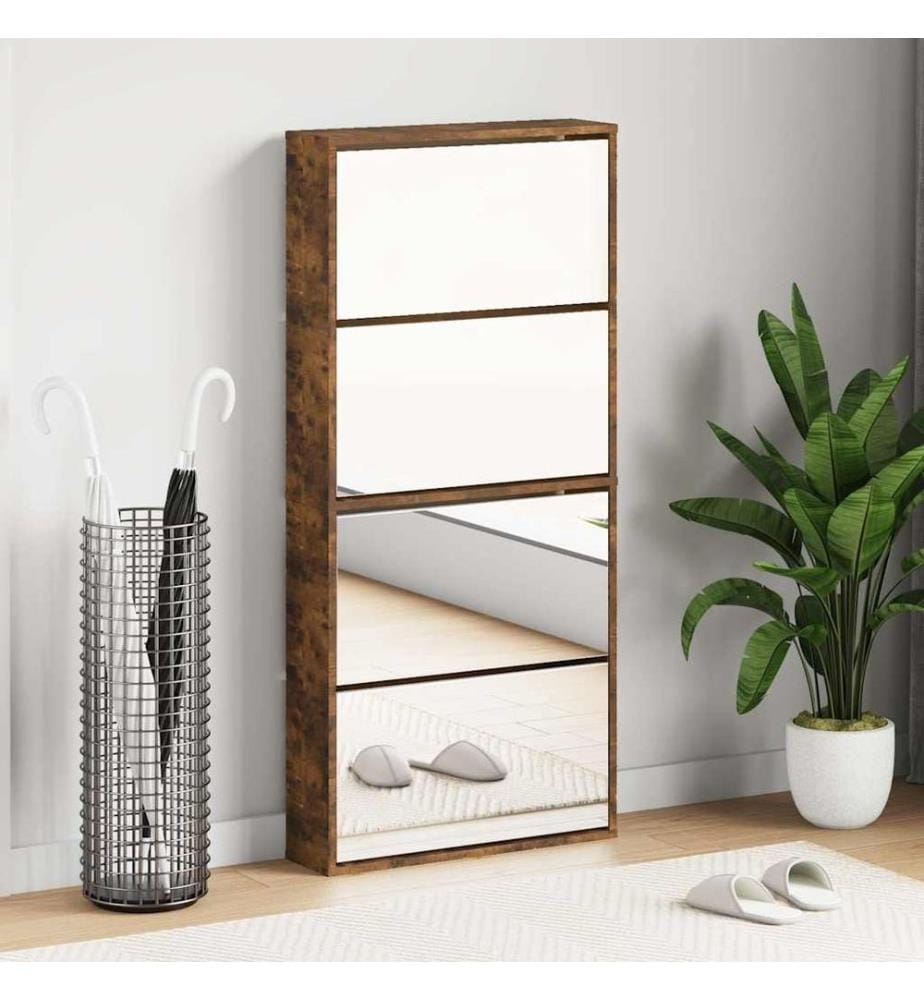 Schuhschrank mit Spiegel 4 Fächer Räuchereiche 63x17x134 cm