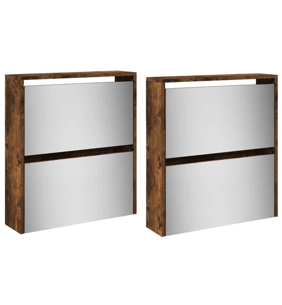 Schuhschrank mit Spiegel 4 Fächer Räuchereiche 63x17x134 cm