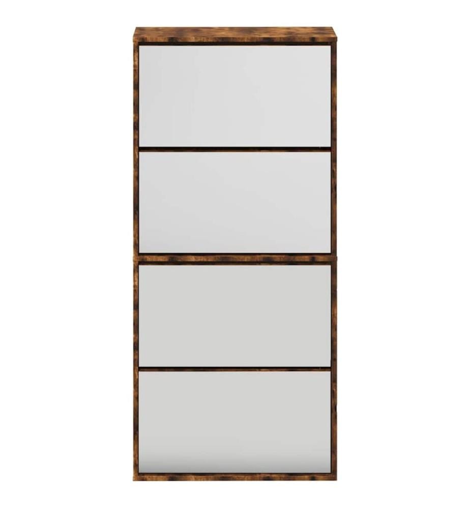 Schuhschrank mit Spiegel 4 Fächer Räuchereiche 63x17x134 cm