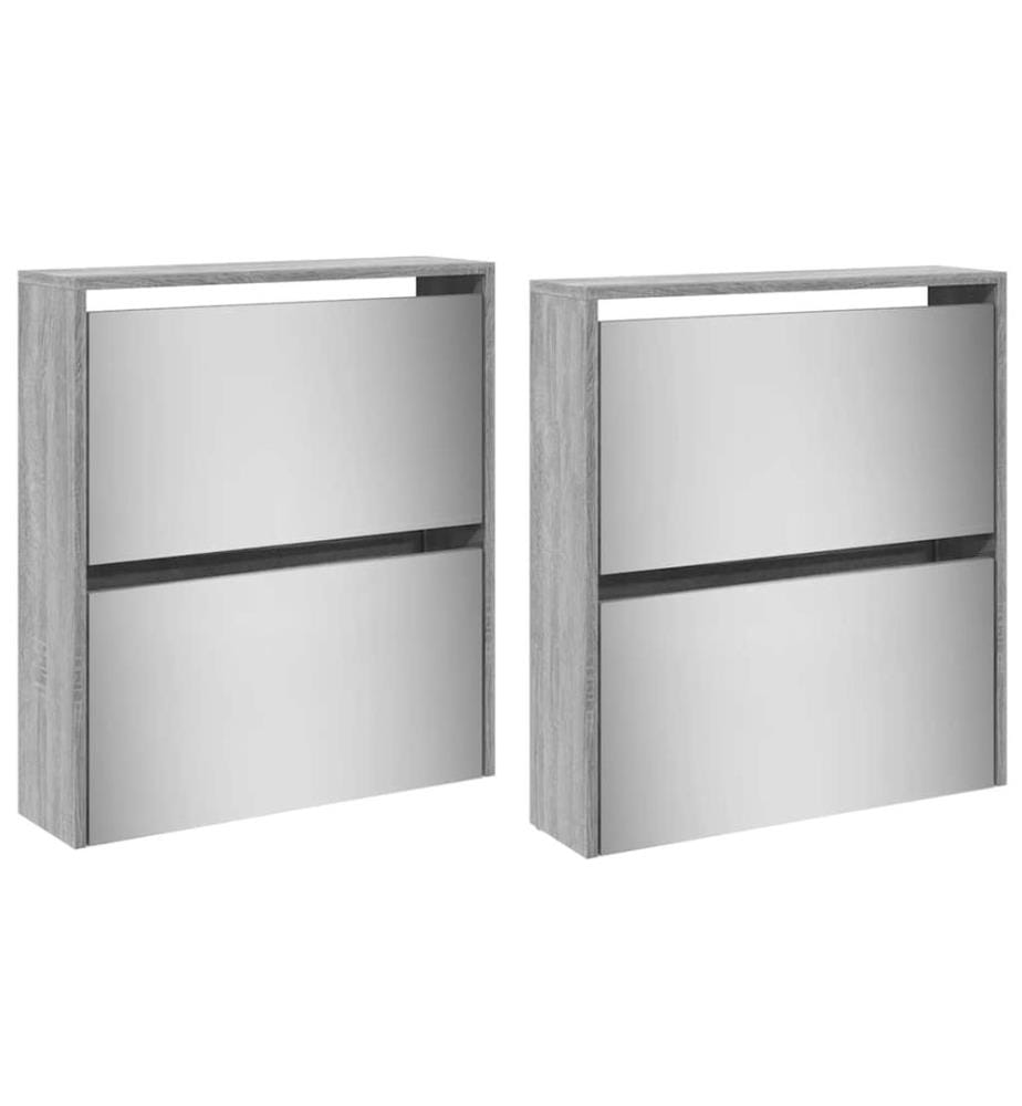 Schuhschrank mit Spiegel 4 Fächer Grau Sonoma 63x17x134 cm