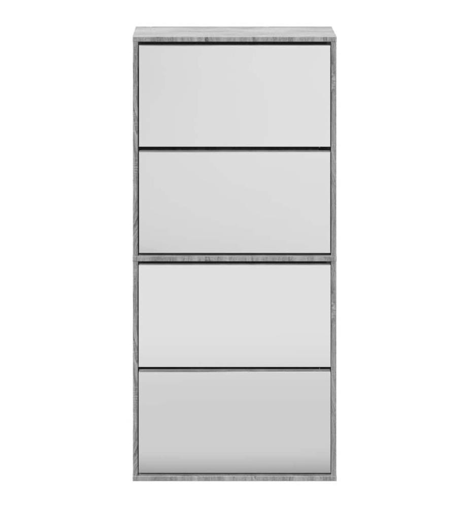 Schuhschrank mit Spiegel 4 Fächer Grau Sonoma 63x17x134 cm