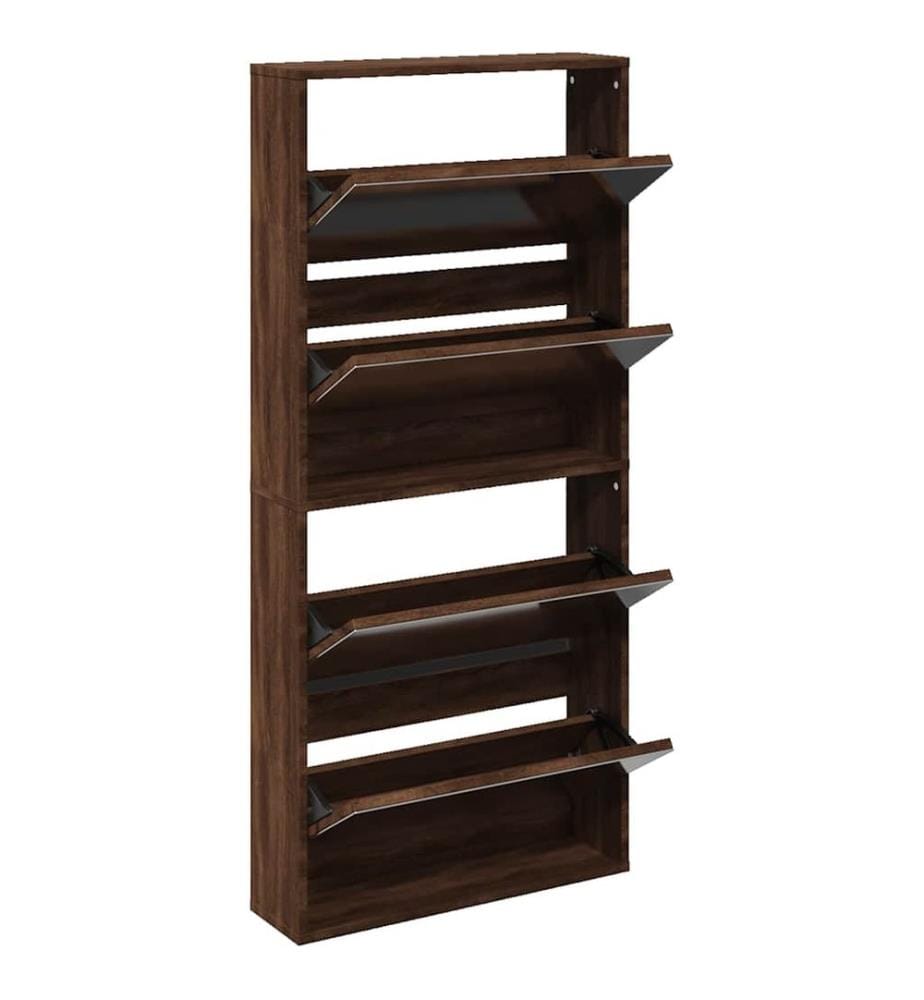 Schuhschrank mit Spiegel 4 Fächer Braun Eiche-Optik 63x17x134cm