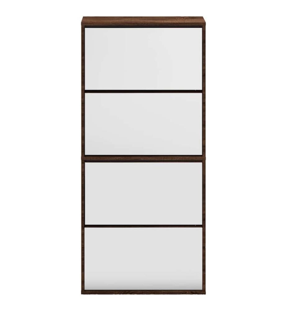 Schuhschrank mit Spiegel 4 Fächer Braun Eiche-Optik 63x17x134cm