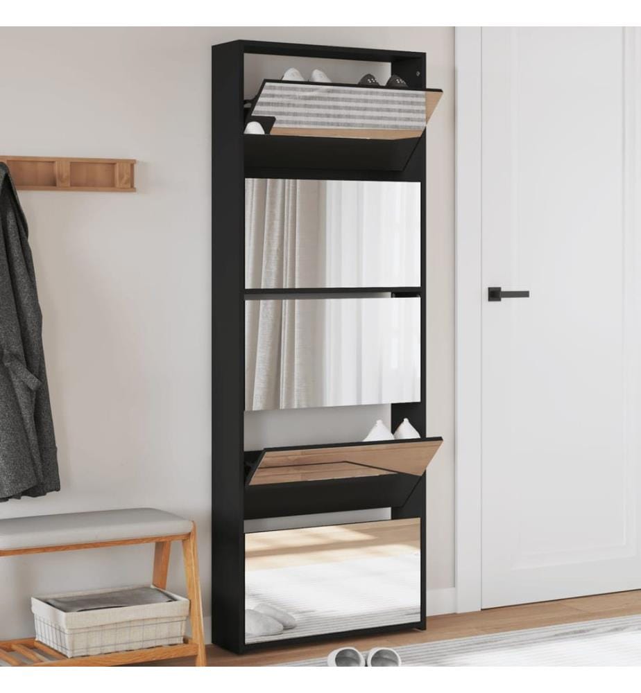Schuhschrank mit Spiegel 5 Fächer Schwarz 63x17x169,5 cm