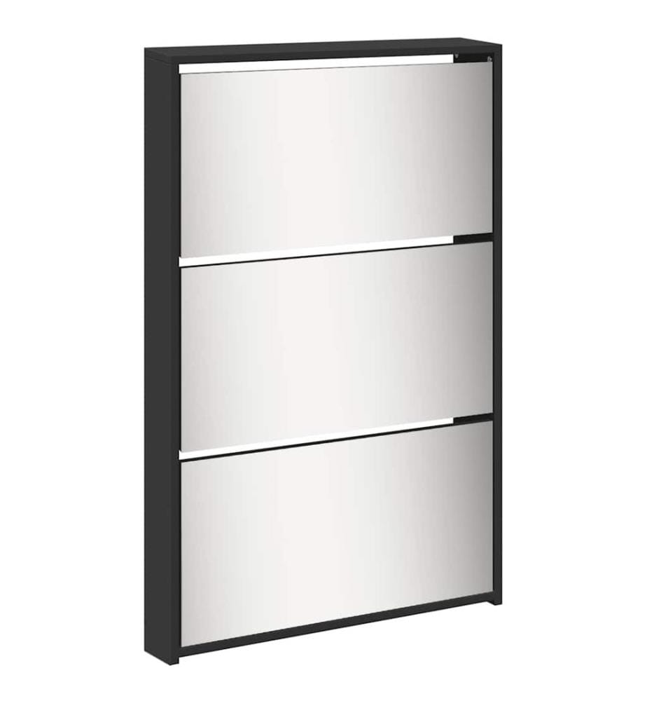 Schuhschrank mit Spiegel 5 Fächer Schwarz 63x17x169,5 cm