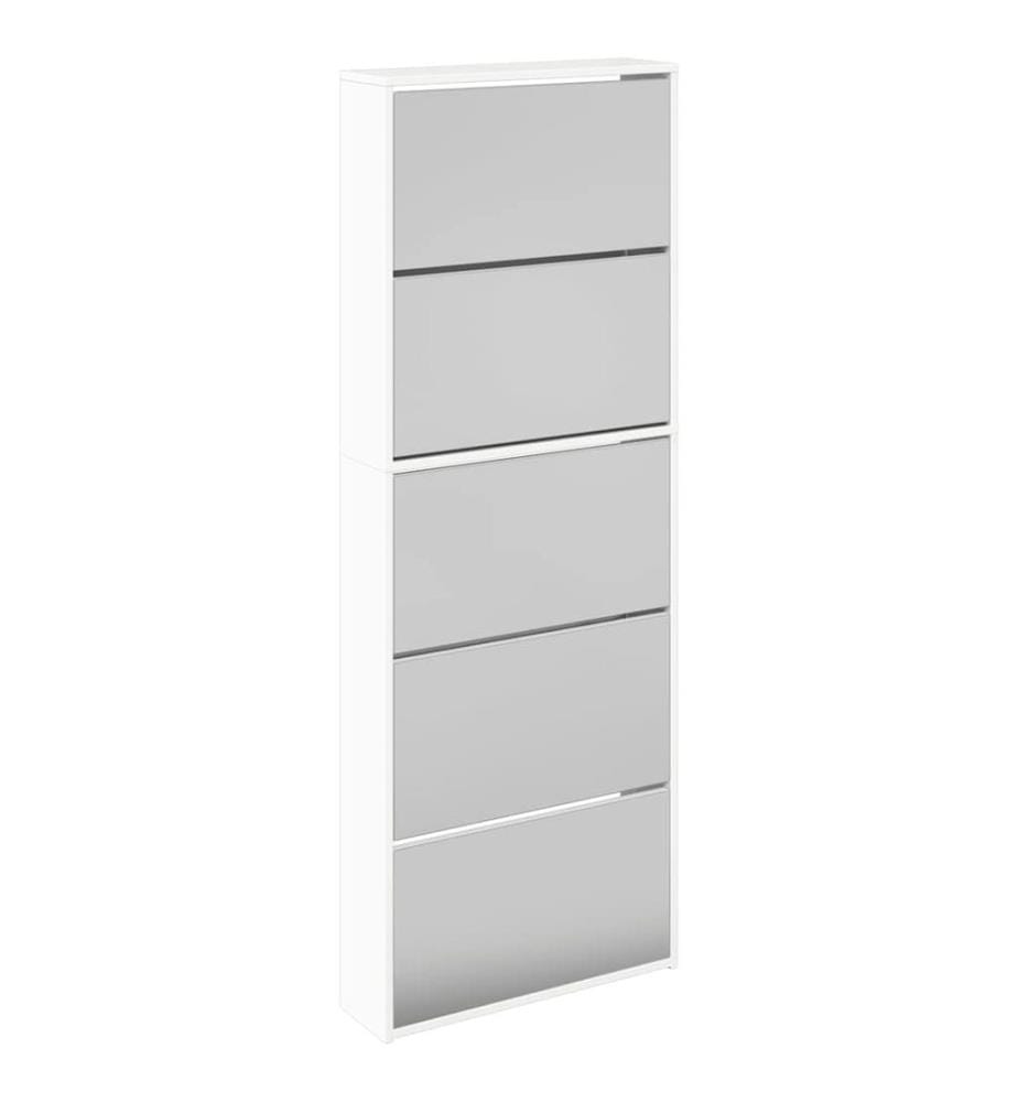 Schuhschrank mit Spiegel 5 Fächer Hochglanz-Weiss 63x17x169,5 cm