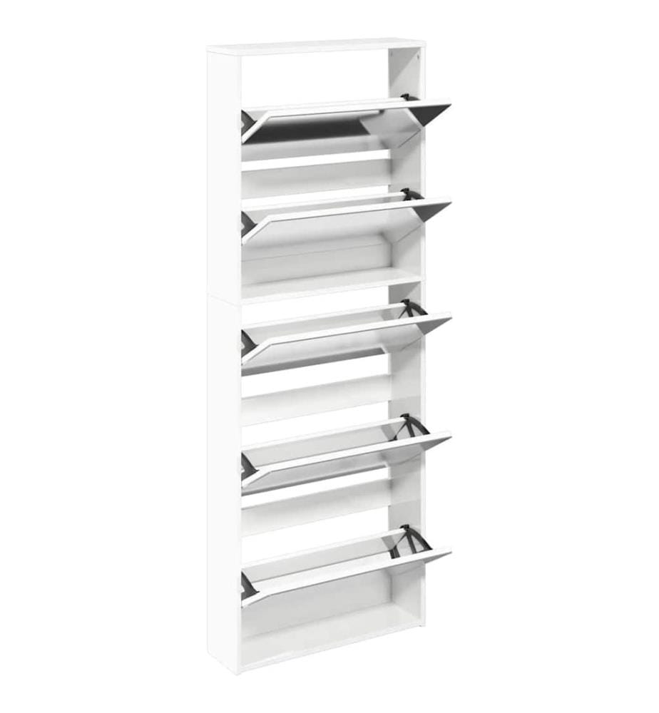 Schuhschrank mit Spiegel 5 Fächer Hochglanz-Weiss 63x17x169,5 cm