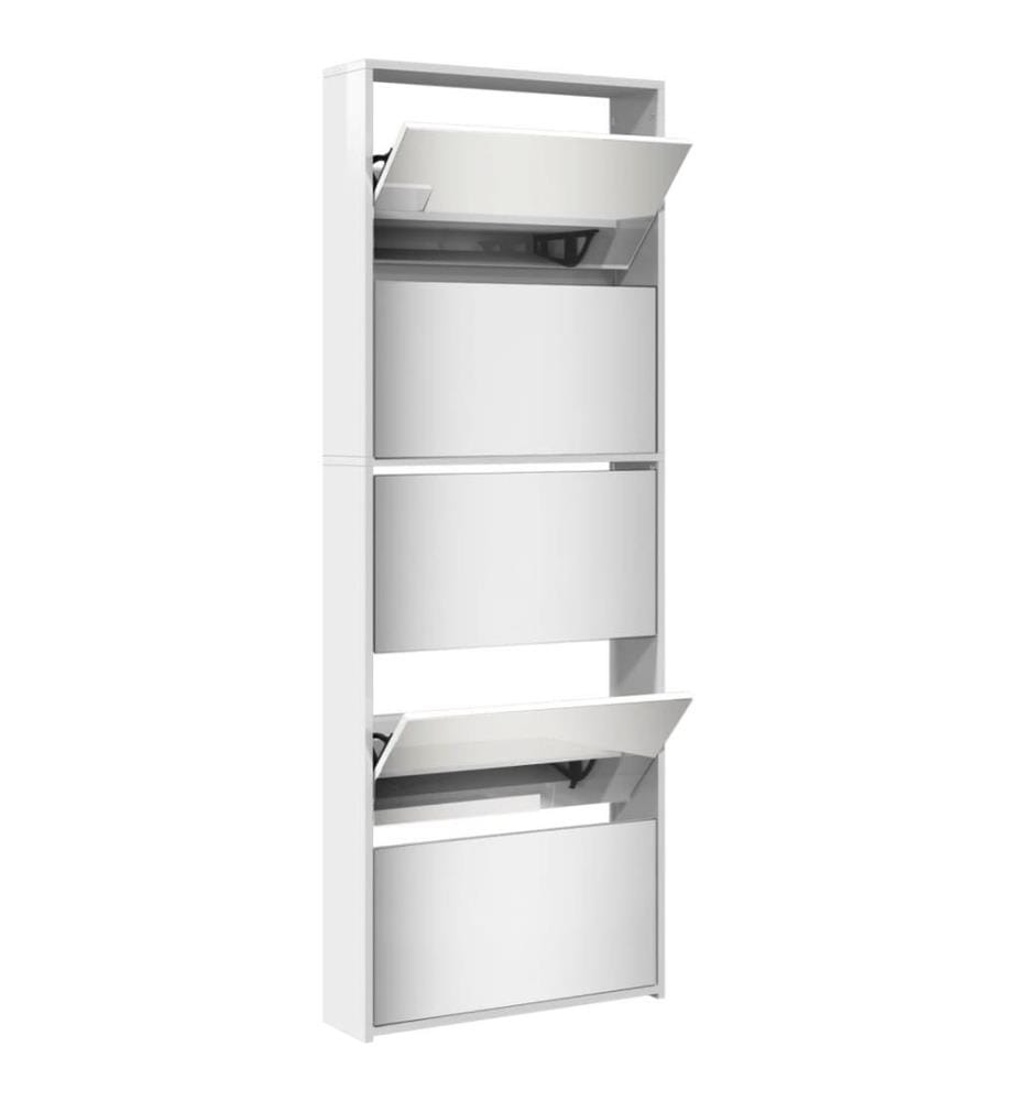 Schuhschrank mit Spiegel 5 Fächer Hochglanz-Weiss 63x17x169,5 cm