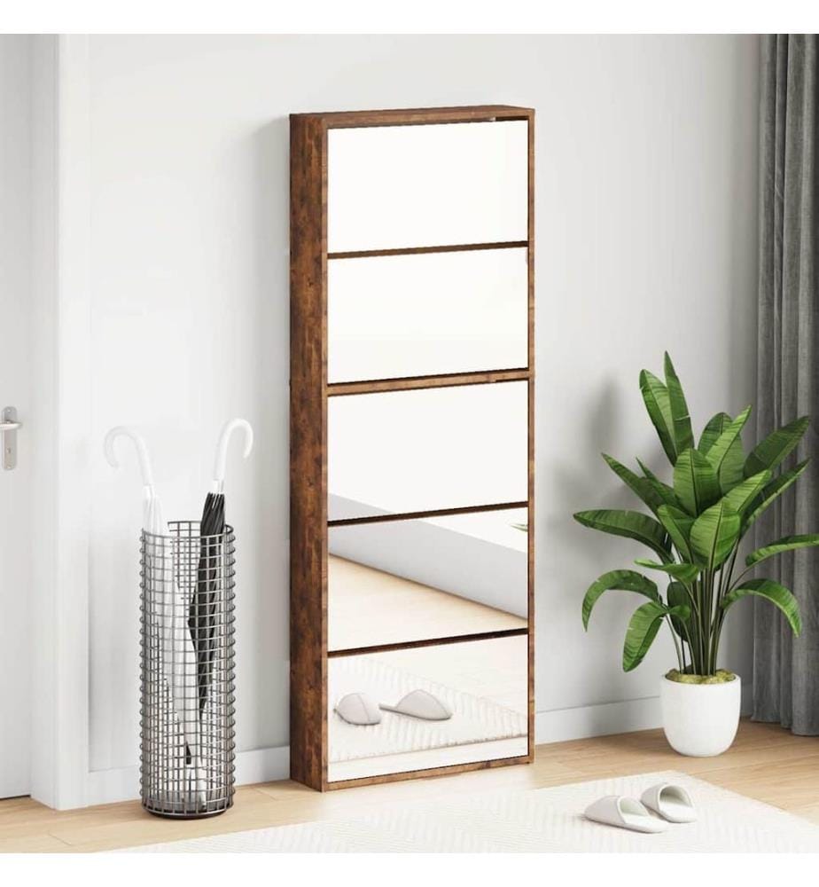 Schuhschrank mit Spiegel 5 Fächer Räuchereiche 63x17x169,5 cm