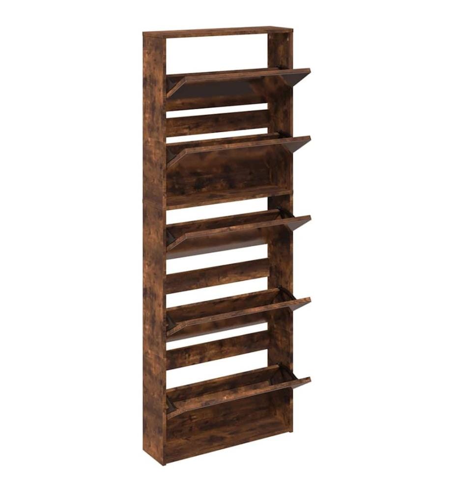 Schuhschrank mit Spiegel 5 Fächer Räuchereiche 63x17x169,5 cm