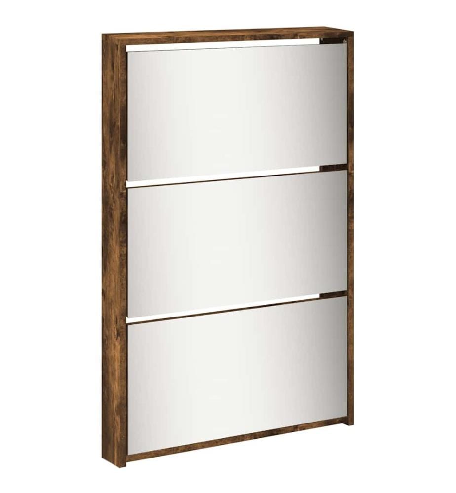 Schuhschrank mit Spiegel 5 Fächer Räuchereiche 63x17x169,5 cm