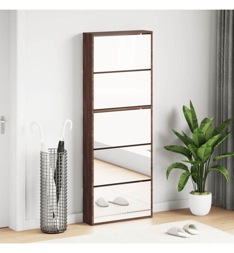 Schuhschrank mit Spiegel 5 Fächer Braun Eiche 63x17x169,5 cm
