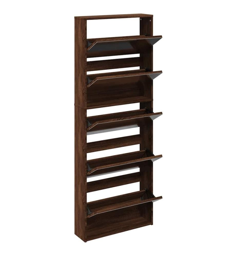 Schuhschrank mit Spiegel 5 Fächer Braun Eiche 63x17x169,5 cm