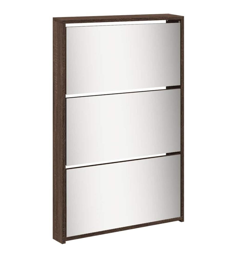 Schuhschrank mit Spiegel 5 Fächer Braun Eiche 63x17x169,5 cm
