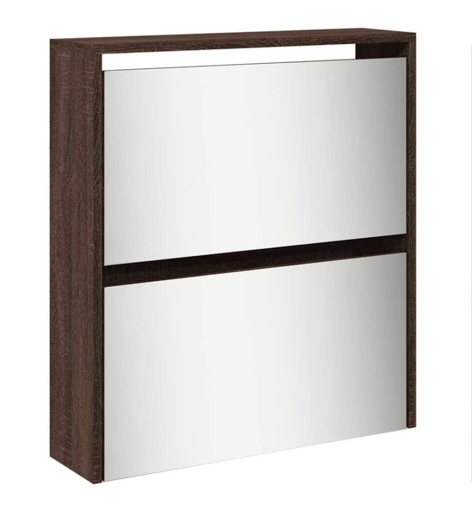 Schuhschrank mit Spiegel 5 Fächer Braun Eiche 63x17x169,5 cm