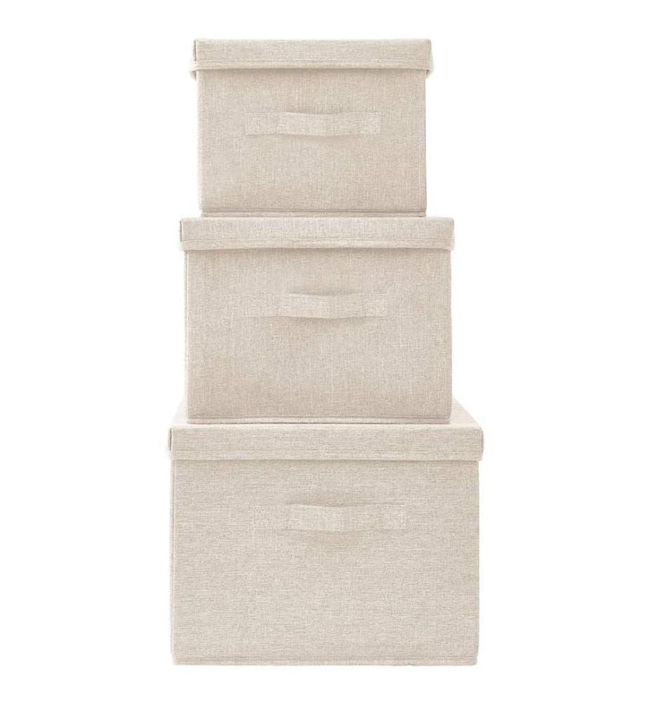 3-tlg. Aufbewahrungsboxen-Set Stapelbar Stoff Creme