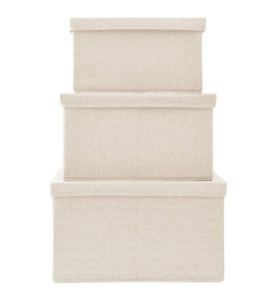 3-tlg. Aufbewahrungsboxen-Set Stapelbar Stoff Creme