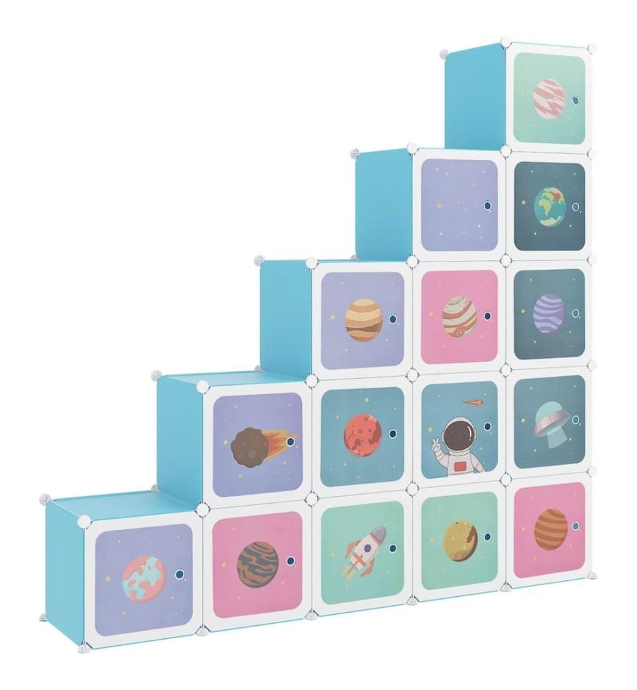 Kinderschrank Modular mit 15 Würfeln Blau PP