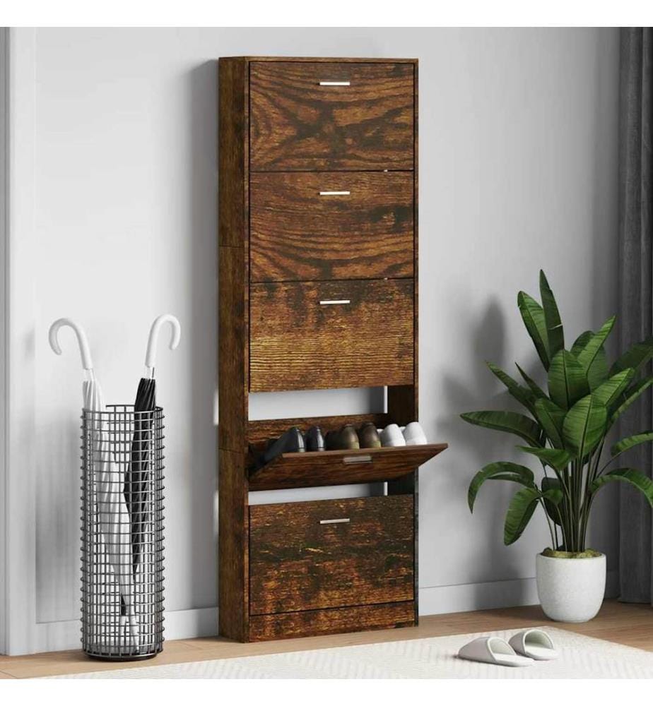 Schuhschrank Räuchereiche 59x17x169 cm Holzwerkstoff