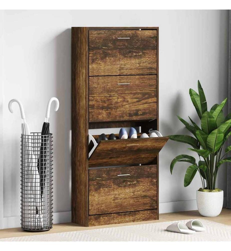 Schuhschrank Räuchereiche 63x24x147 cm Holzwerkstoff