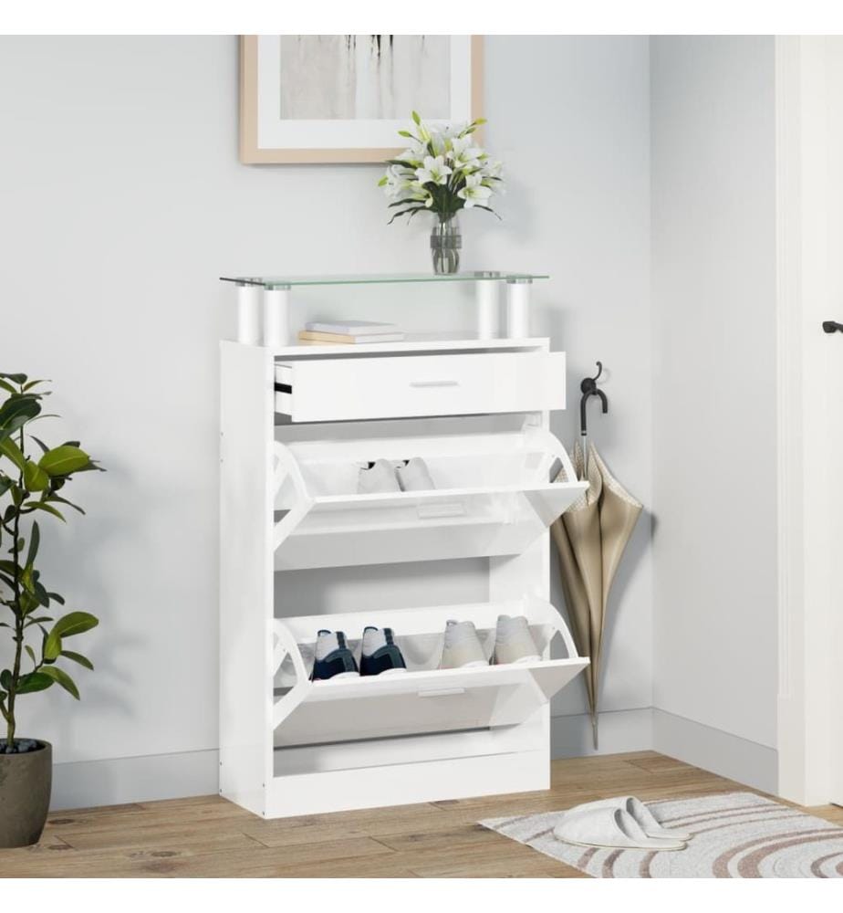 Schuhschrank Hochglanz-Weiss 63x24x104 cm Holzwerkstoff