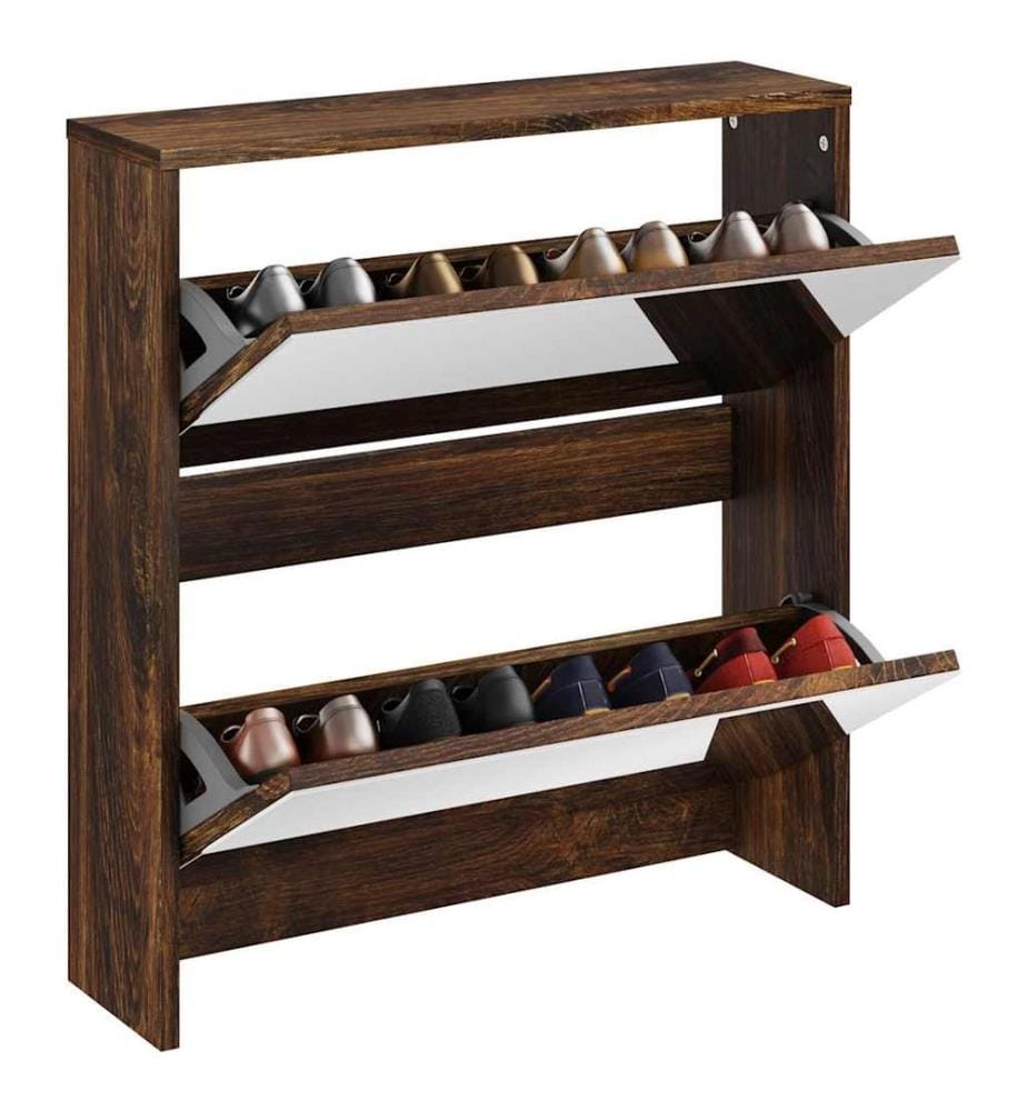 Schuhschrank mit Spiegel 2 Fächer Räuchereiche 63x17x67 cm