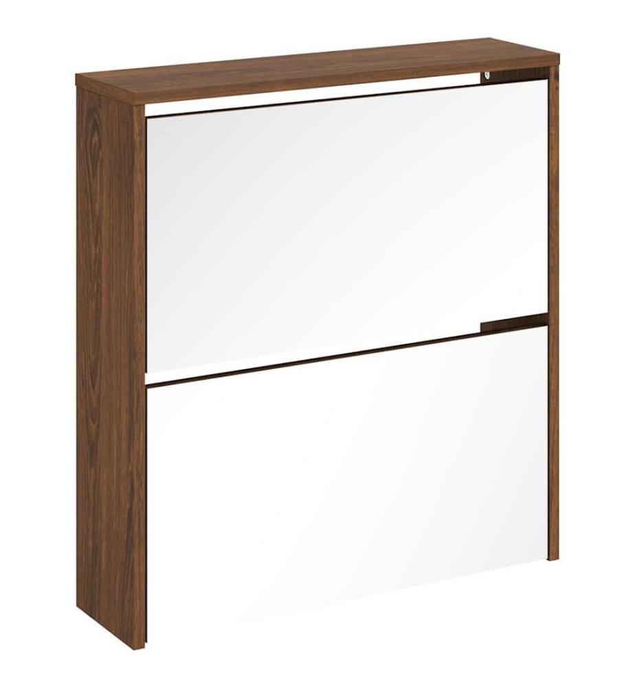 Schuhschrank mit Spiegel 2 Fächer Braun Eichen-Optik 63x17x67cm