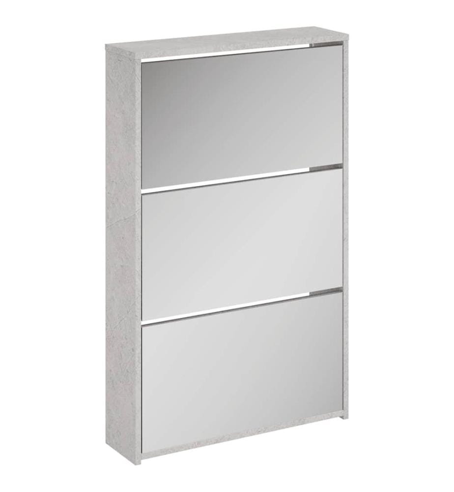 Schuhschrank mit Spiegel 3 Fächer Betongrau 63x17x102,5 cm
