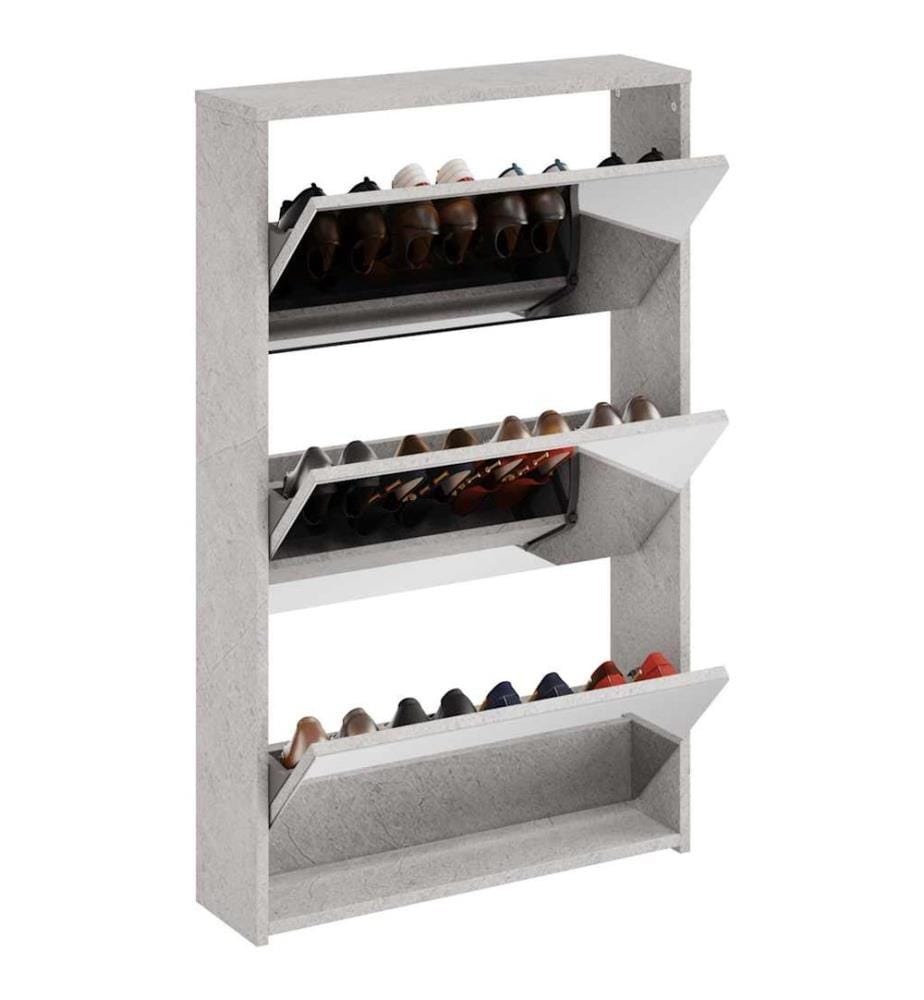 Schuhschrank mit Spiegel 3 Fächer Betongrau 63x17x102,5 cm