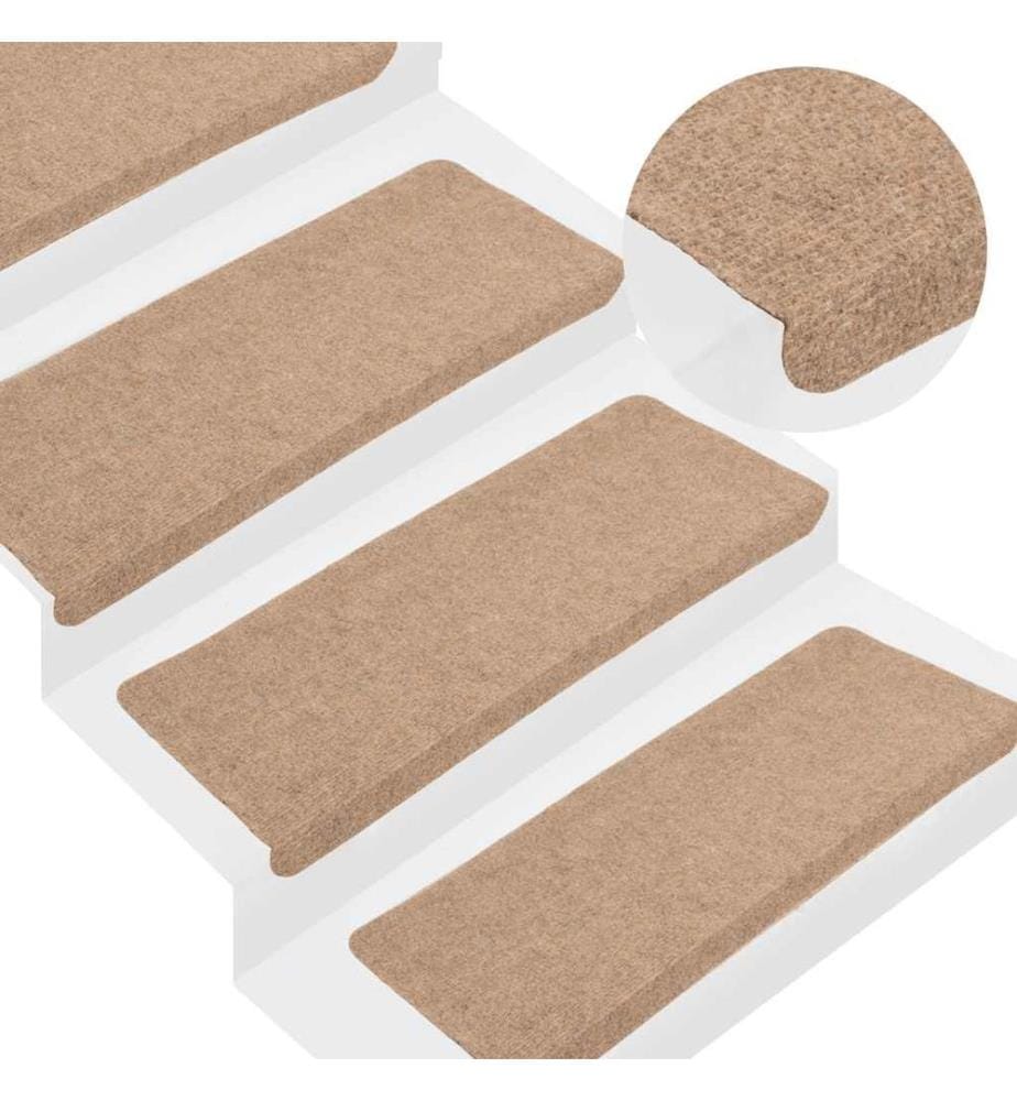Tapis d'escalier auto-adhésifs 15 pcs 65x24,5x3,5 cm Beige