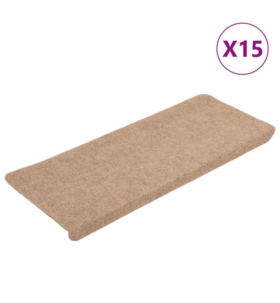 Tapis d'escalier auto-adhésifs 15 pcs 65x24,5x3,5 cm Beige