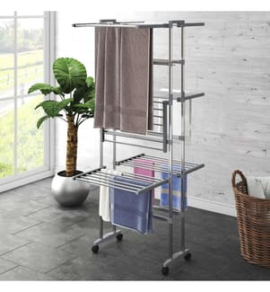 Wäscheständer 3 Etagen mit Rollen Silbern 60x70x129 cm