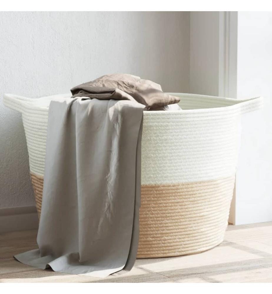 Wäschekorb Beige und Weiss Ø60x36 cm Baumwolle