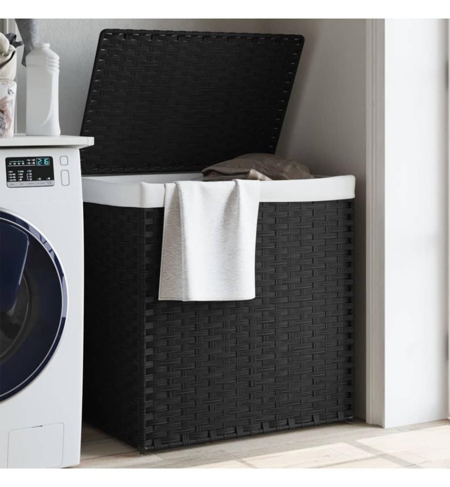 Panier à linge avec 2 sections noir 53x35x57 cm résine tressée