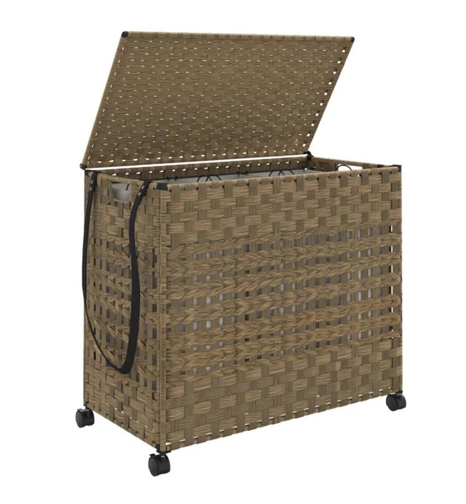 Panier à linge avec roulettes 66x35x60 cm résine tressée