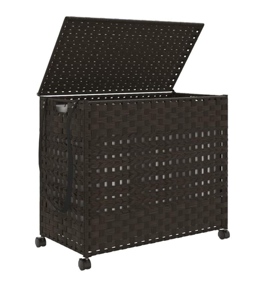 Panier à linge avec roulettes marron foncé 66x35x60 cm