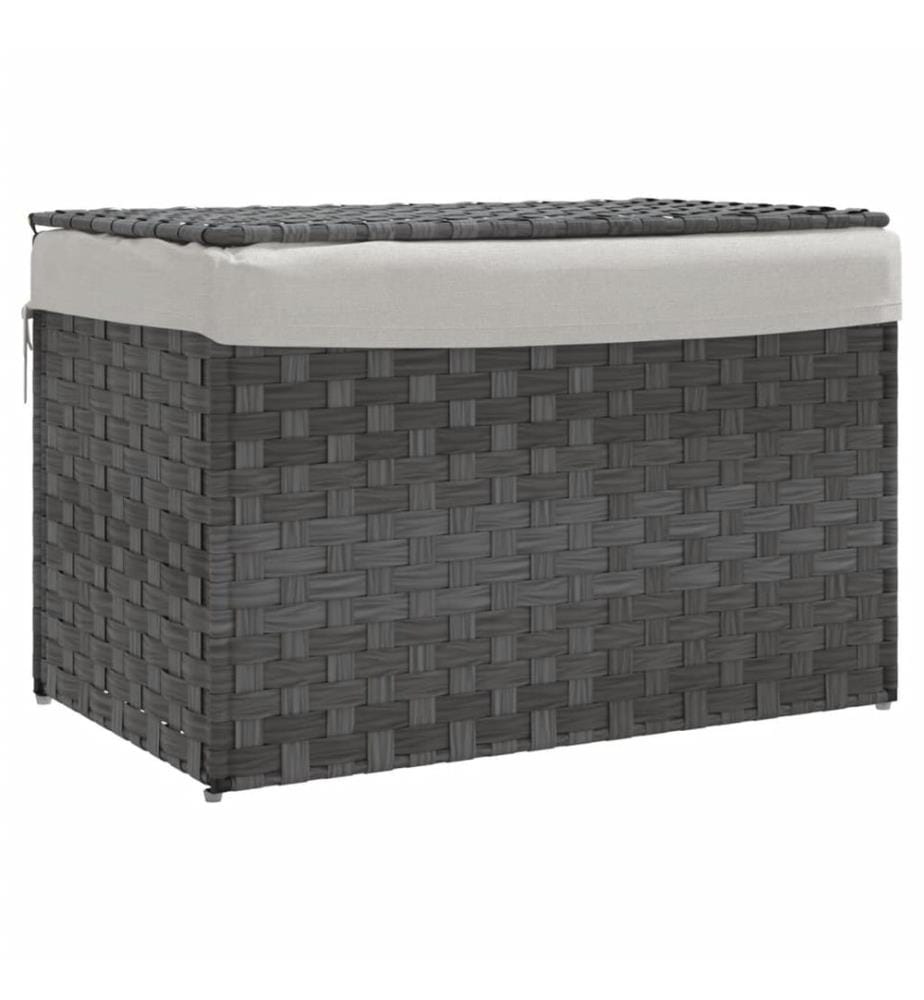 Panier à linge avec couvercle gris 55,5x35x34 cm résine tressée
