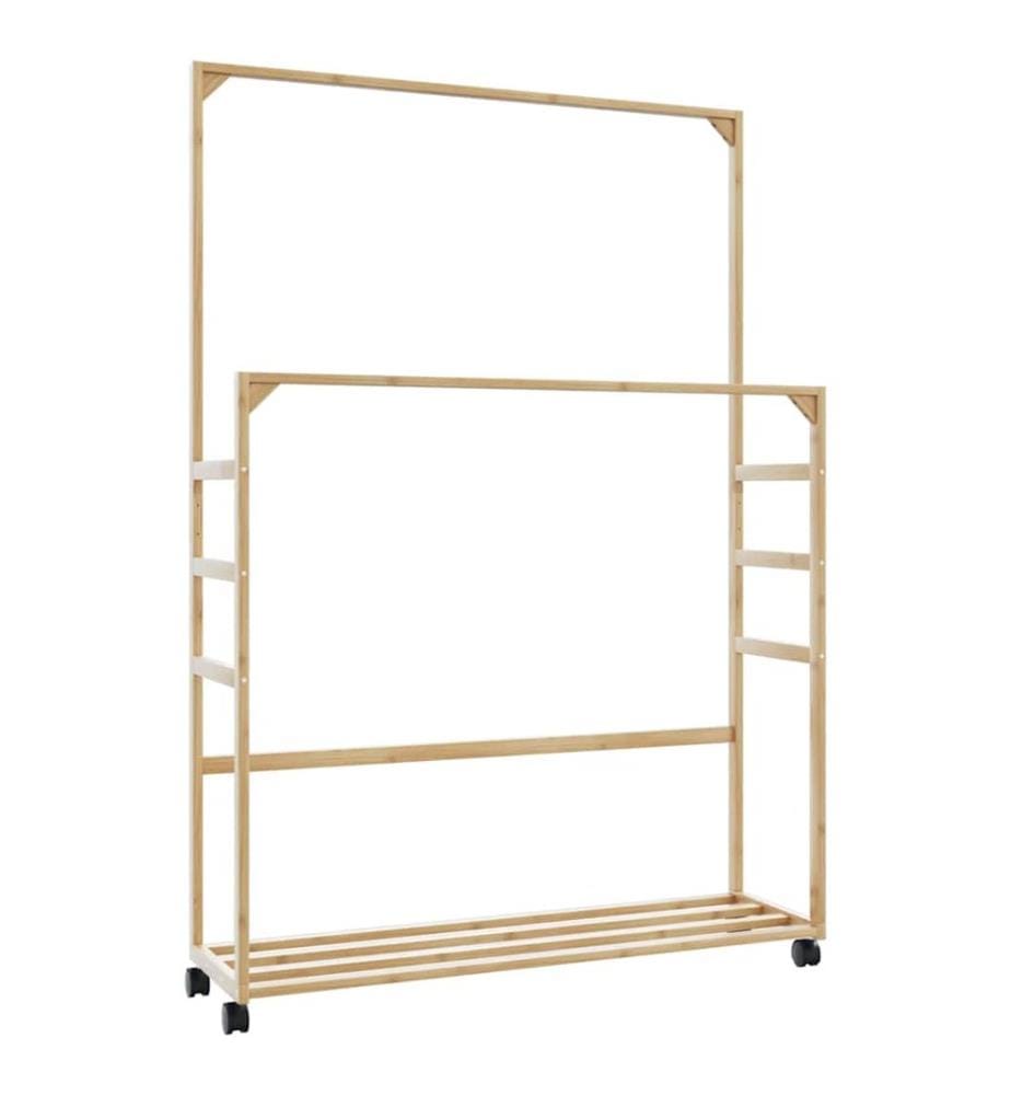 Kleiderständer mit Ablagen und Rollen 90x35x155 cm Bambus