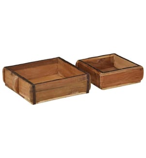 Tablett 2 pcs Braun 29 x 31 x 10 cm Massives upgecyceltes Holz