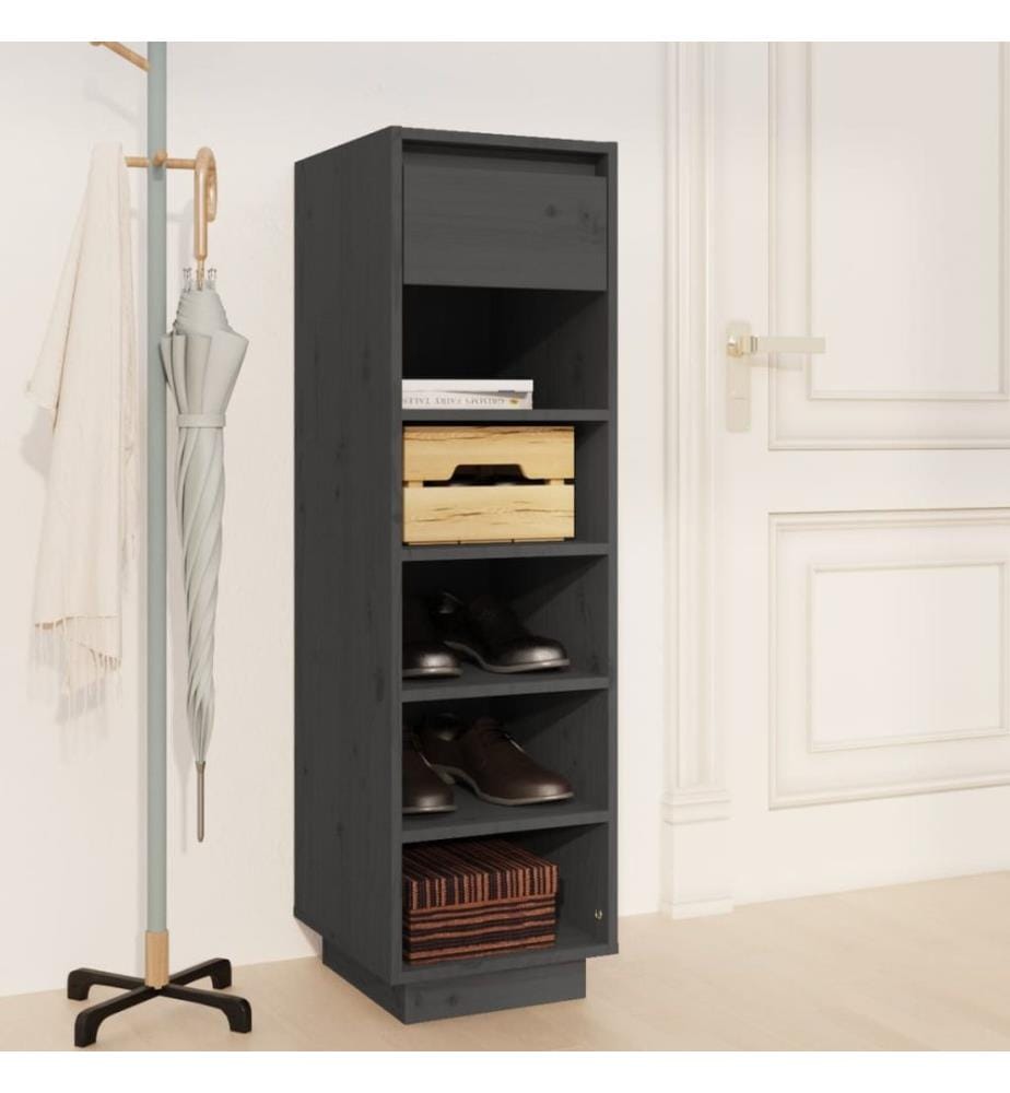 Schuhregal Grau 30x34x105 cm Massivholz Kiefer