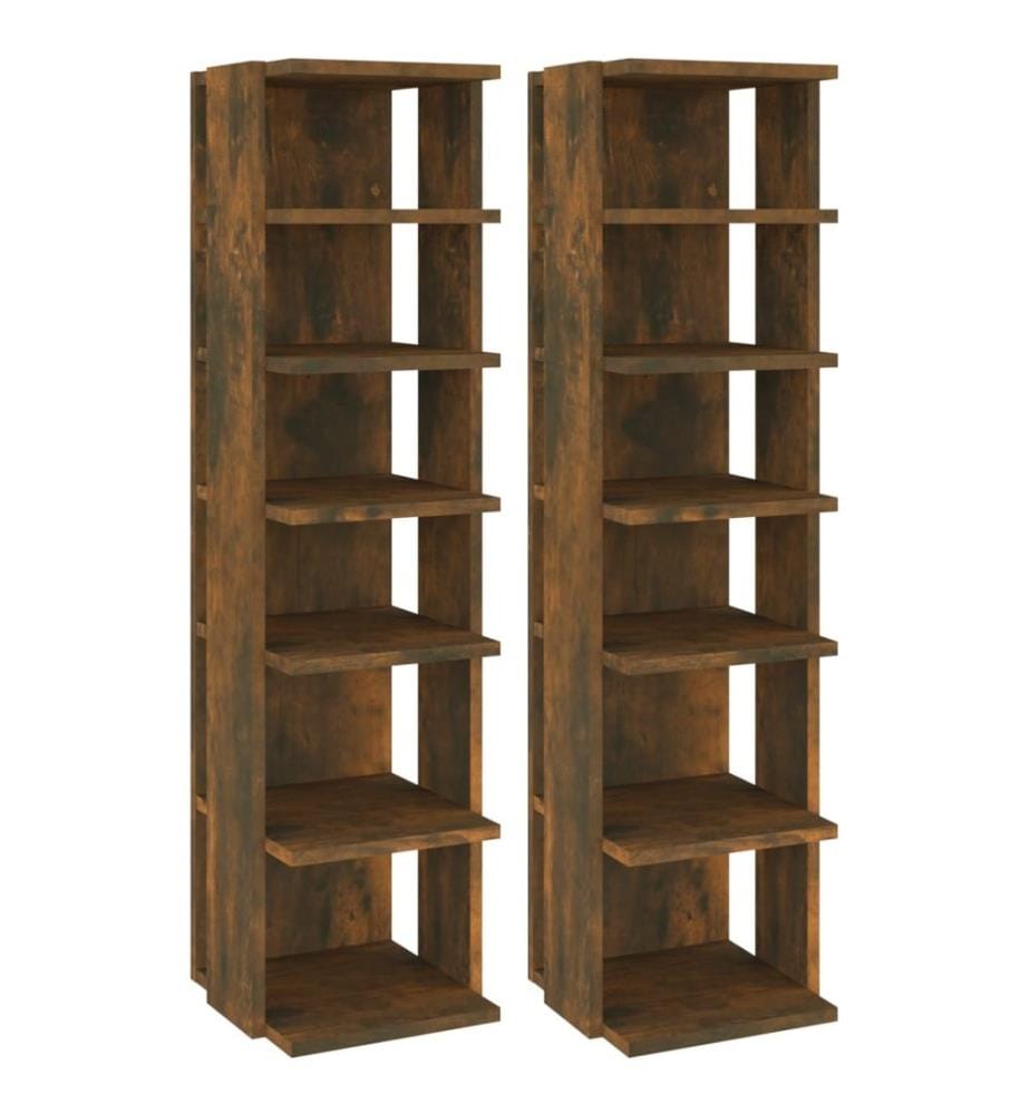 Schuhregale 2 Stk. Räuchereiche 27,5x27x102 cm Holzwerkstoff