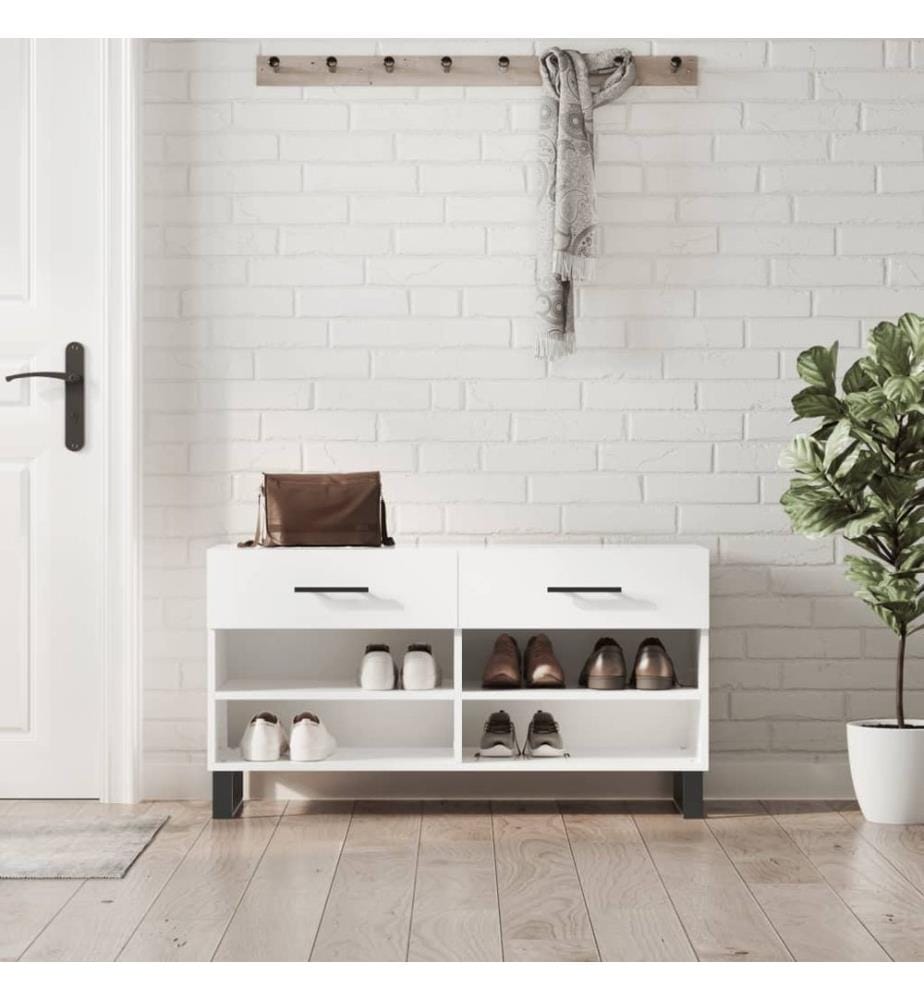 Schuhbank Hochglanz-Weiss 102x35x55 cm Holzwerkstoff