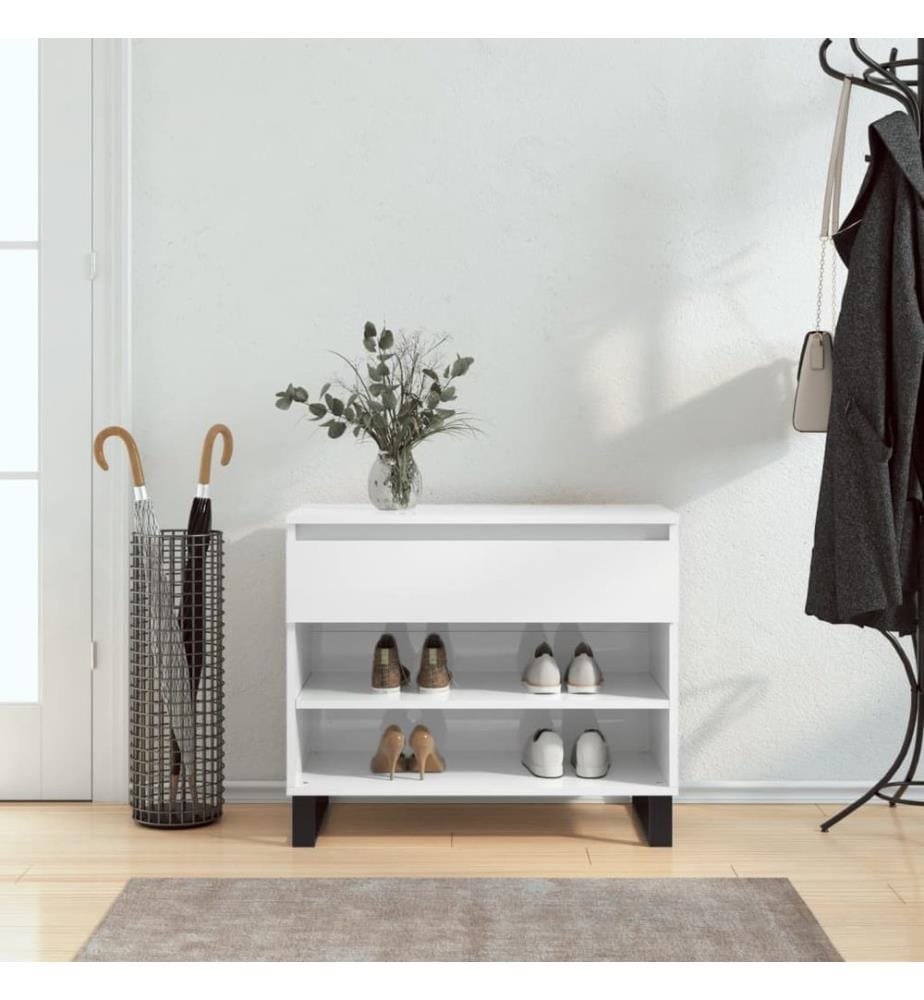 Schuhregal Hochglanz-Weiss 70x36x60 cm Holzwerkstoff