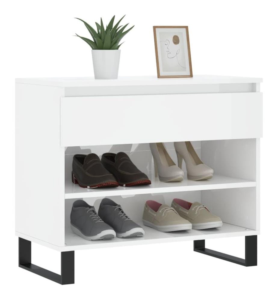 Schuhregal Hochglanz-Weiss 70x36x60 cm Holzwerkstoff