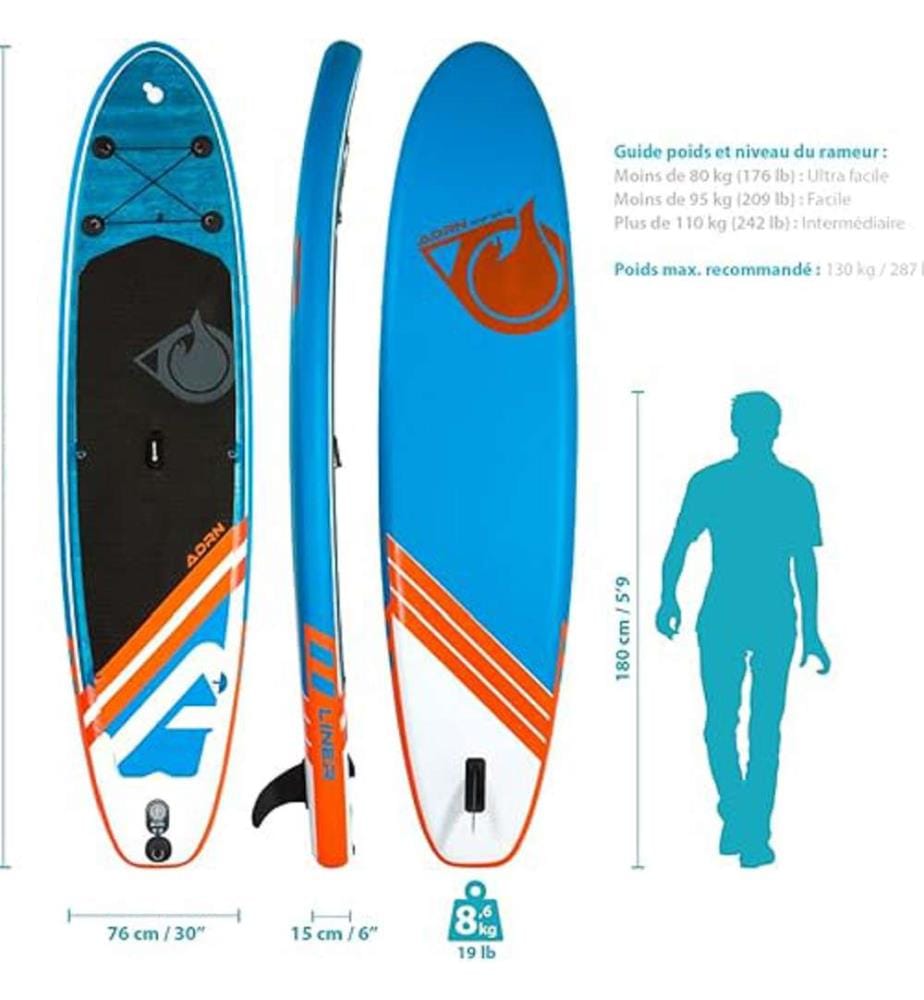 Aufblasbares Stand-up-Paddleboard 10'6 mit Pumpe, Paddel, Leash und Tragetasche