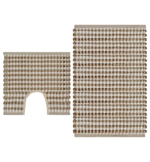 Handgewebtes Badematten-Set Jute Stoff Natur und Weiss