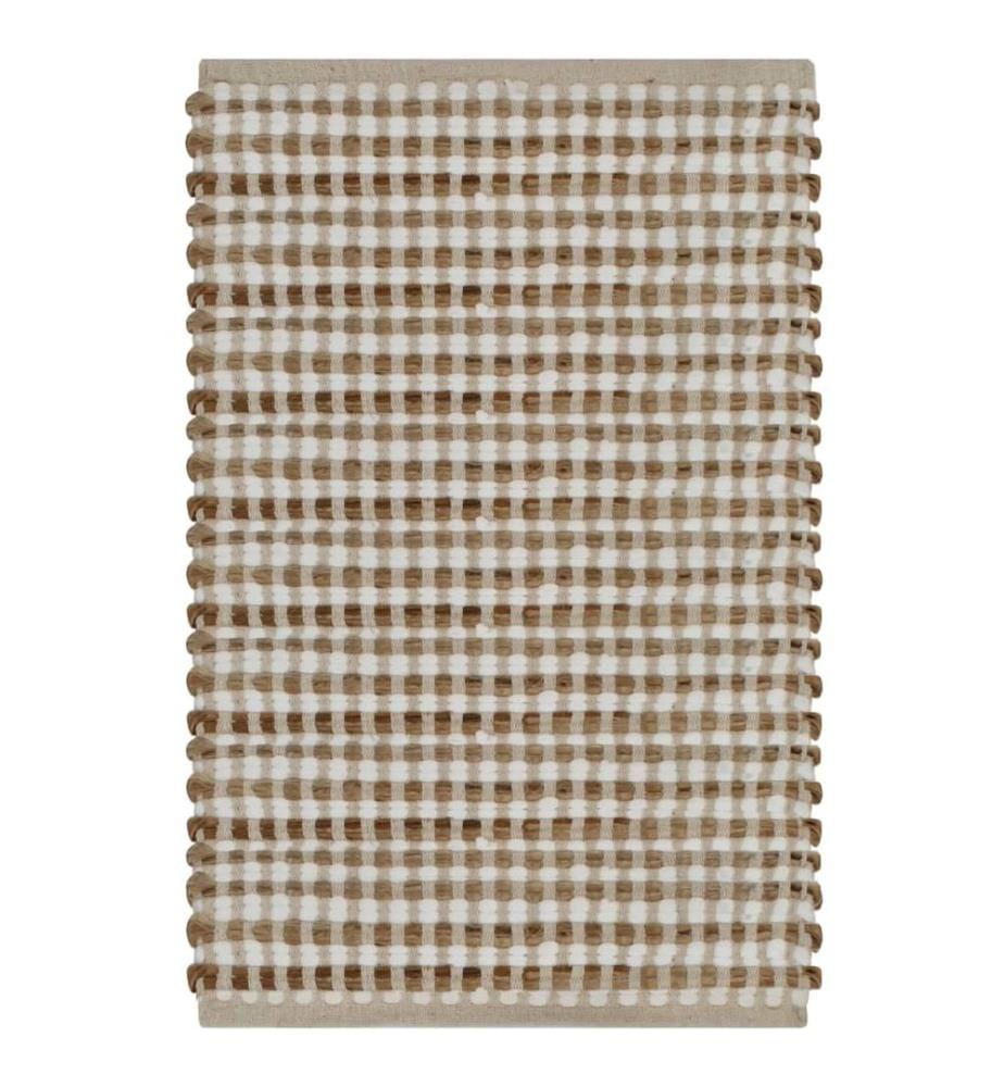 Handgewebtes Badematten-Set Jute Stoff Natur und Weiss