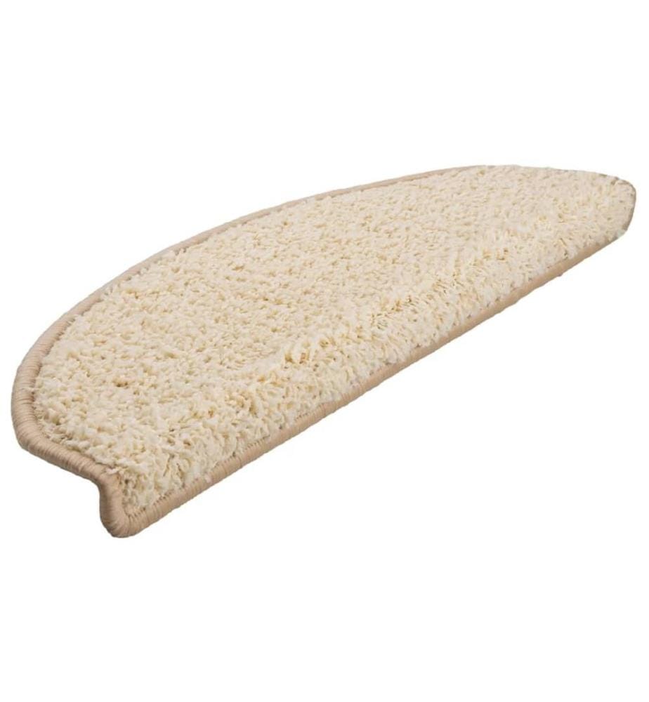 Tapis d'escalier 15 pièces 65 x 21 x 4 cm Crème Demi-rond Grand