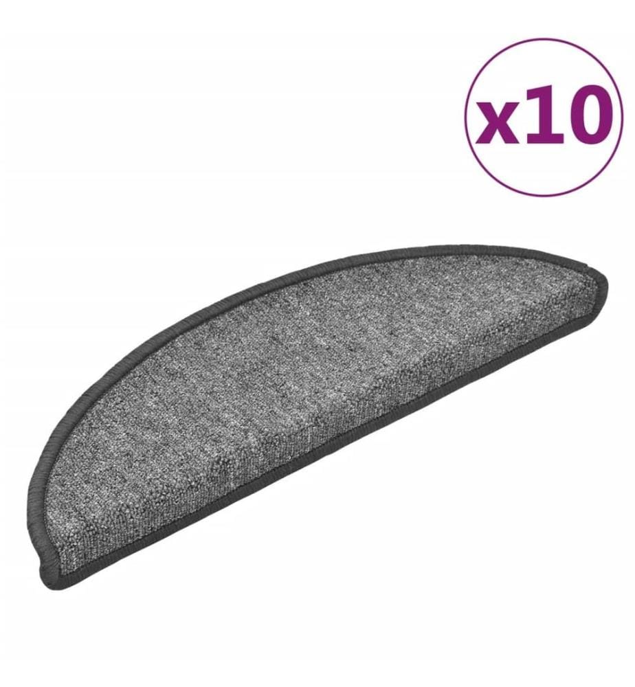 Tapis d'escalier 10 pièces 56 x 17 x 3 cm Gris foncé Demi-rond